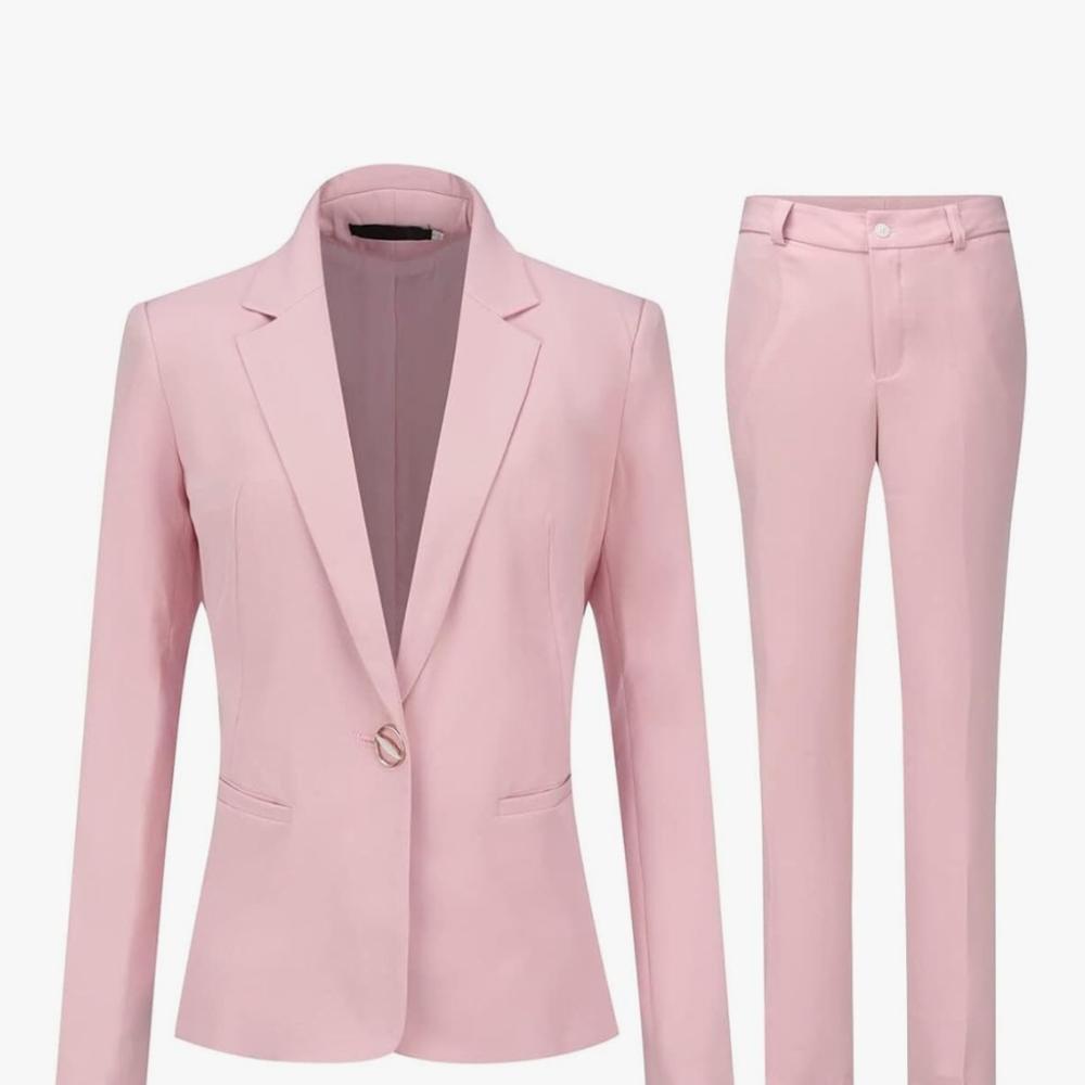 Chic Light Pink Blazer and Pants Set